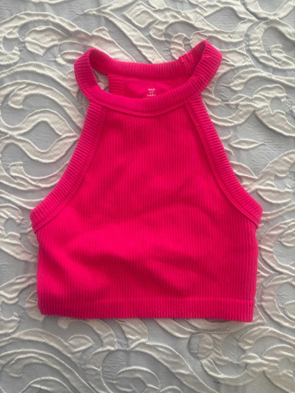 aerie Hot Pink Ribbed High-Neck Crop Tank